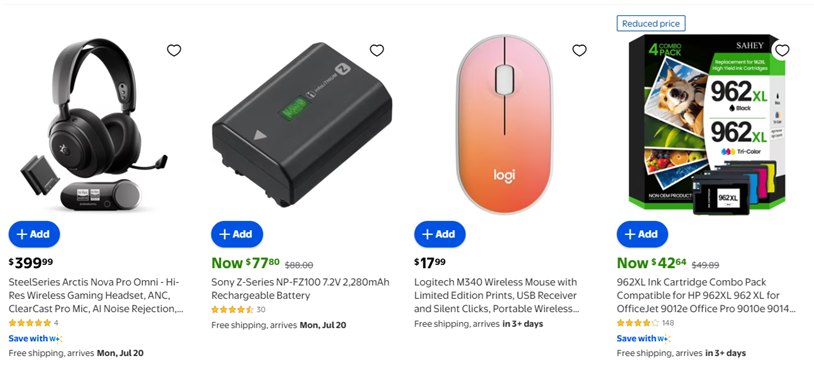 Tech accessories for holiday dropshipping listed on Walmart