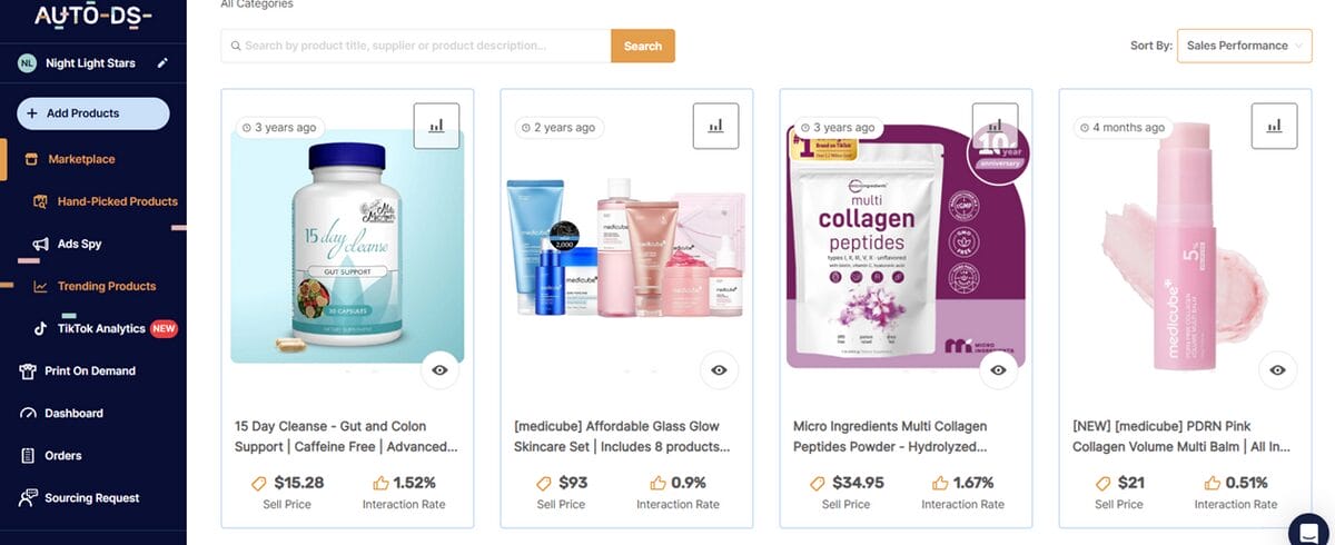AutoDS marketplace and finding sections for dropshipping suppliers for the holidays