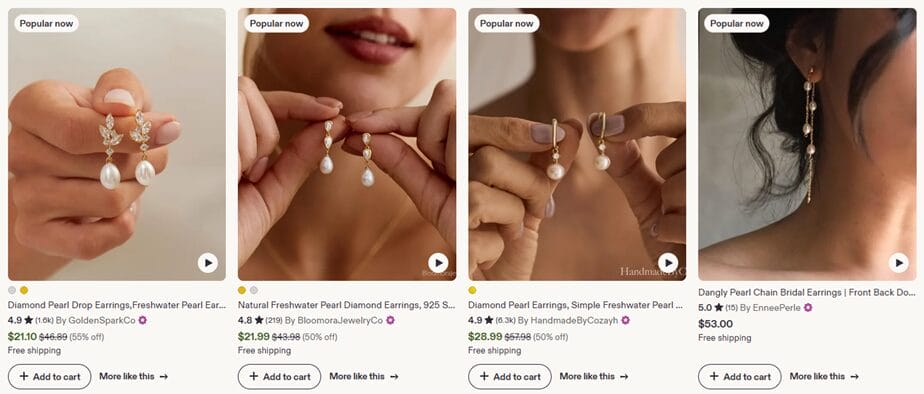 Pearl bridal earrings product category on Etsy