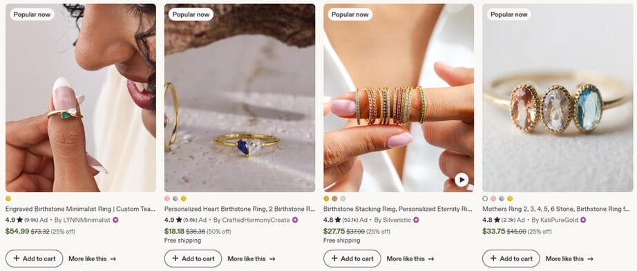 Bithstone jewelry rings category for dropshipping on Etsy