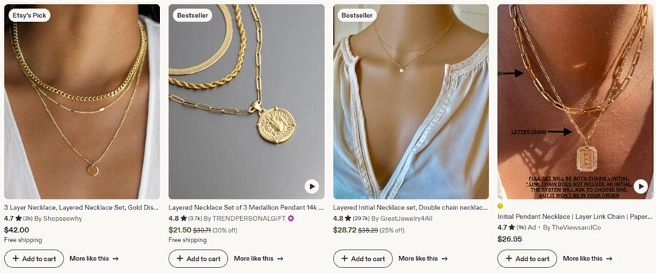Layered necklace Etsy jewelry dropshipping product categories