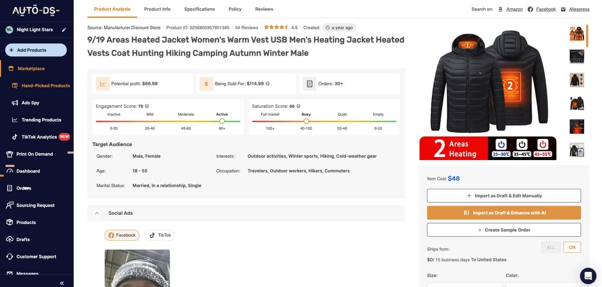 Battery-Heated Vest, one of the best Q4 dropshipping products