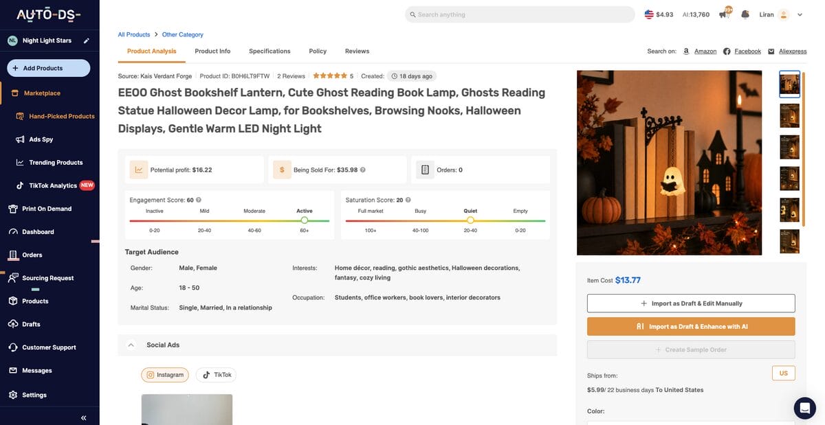 Ghost Reading Lantern, one of the best Q4 dropshipping products