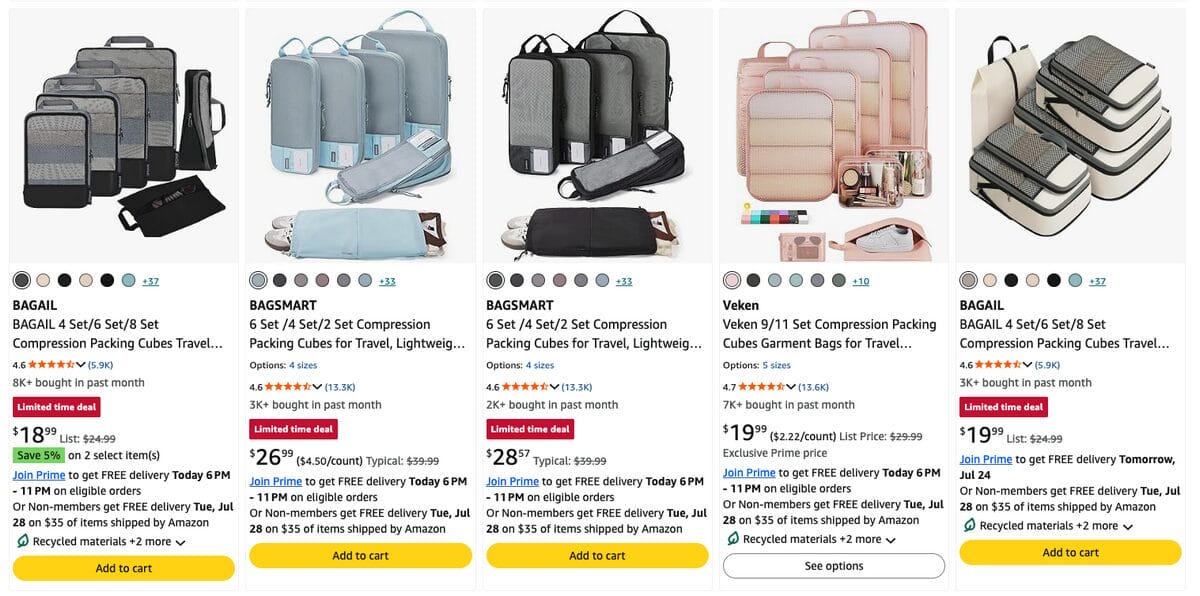 Compression Packing Cube Sets, one of the best Q4 dropshipping products