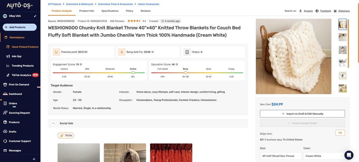 Chunky Knit Blankets, one of the best Q4 dropshipping products
