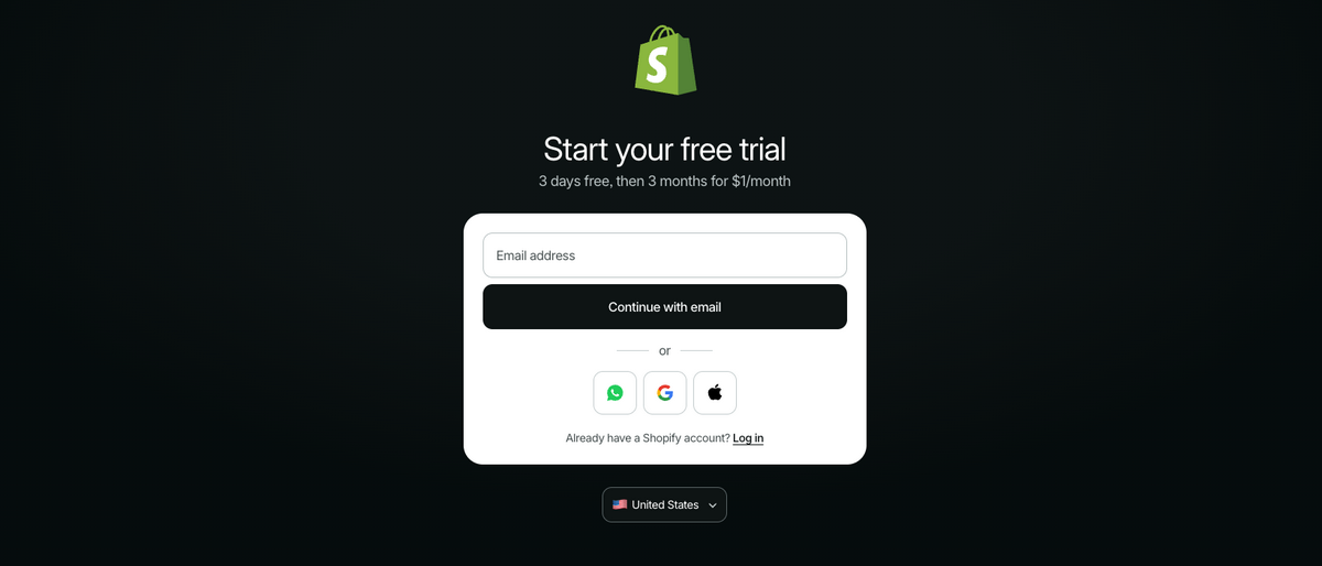 Sign up for Shopify