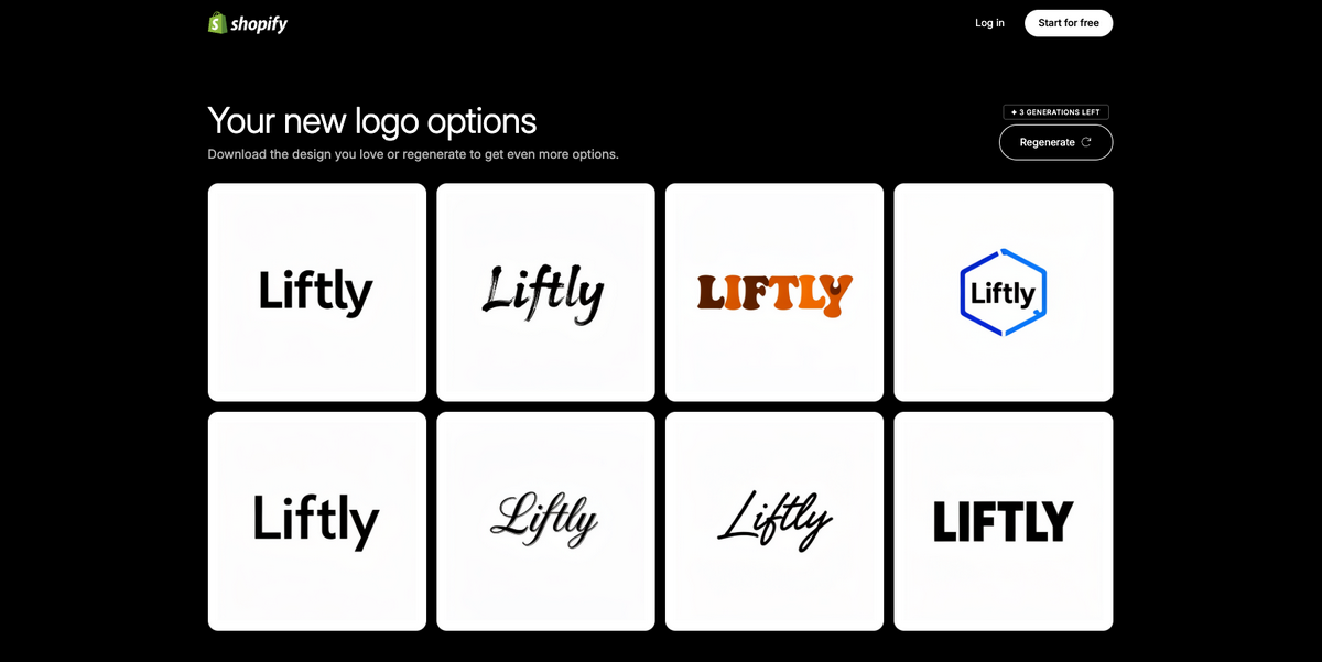 Shopify AI logo maker's results for dropshipping store