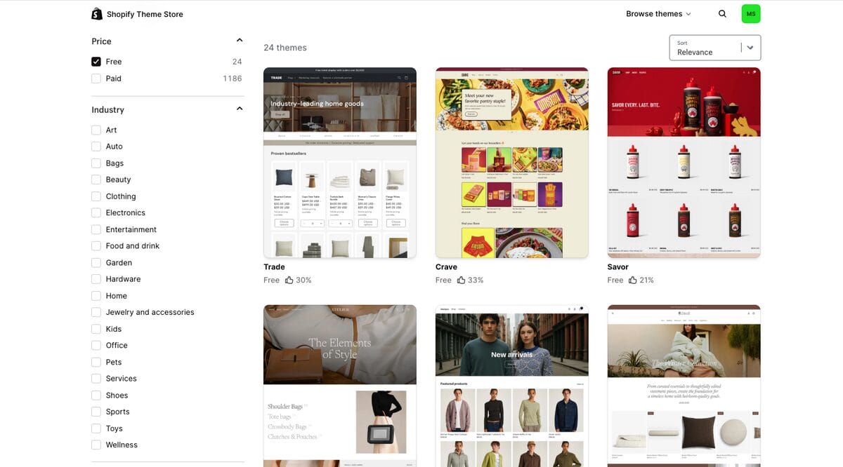 Free themes on Shopify Theme Store
