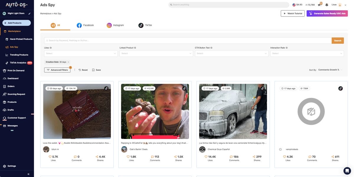 AutoDS Ads Spy for Shopify dropshipping