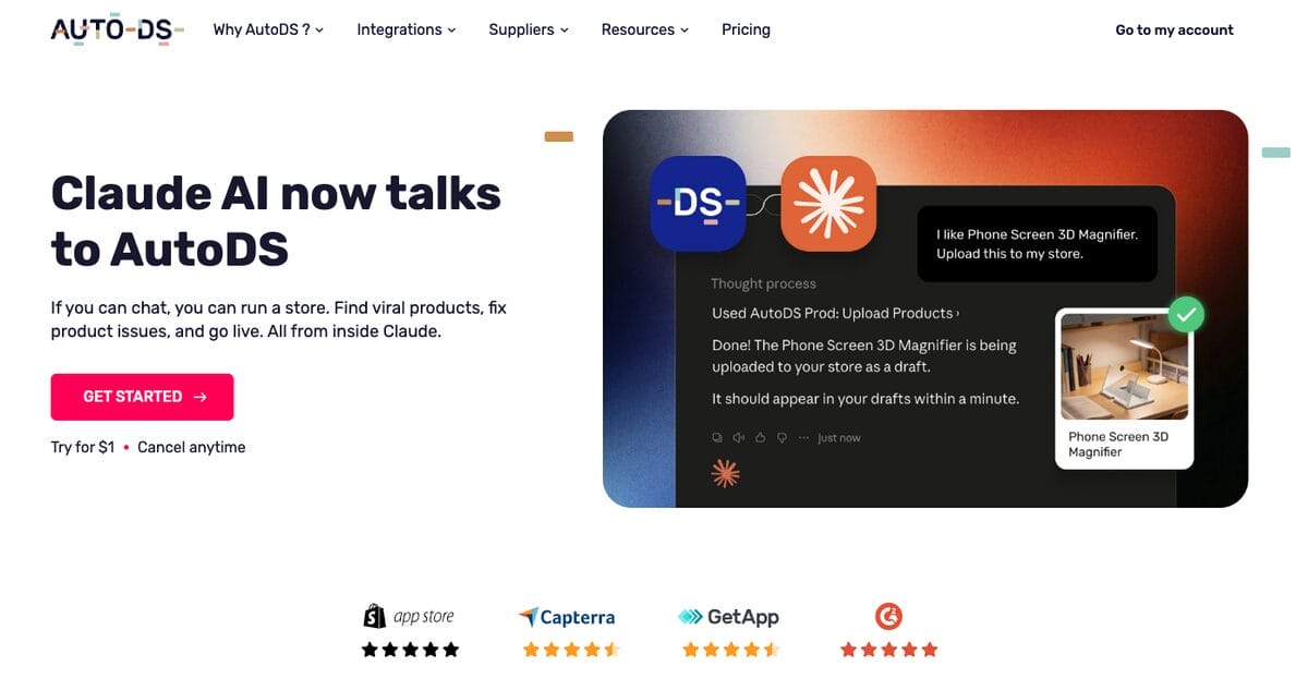 AutoDS MCP connector for managing Shopify, eBay, and WooCommerce