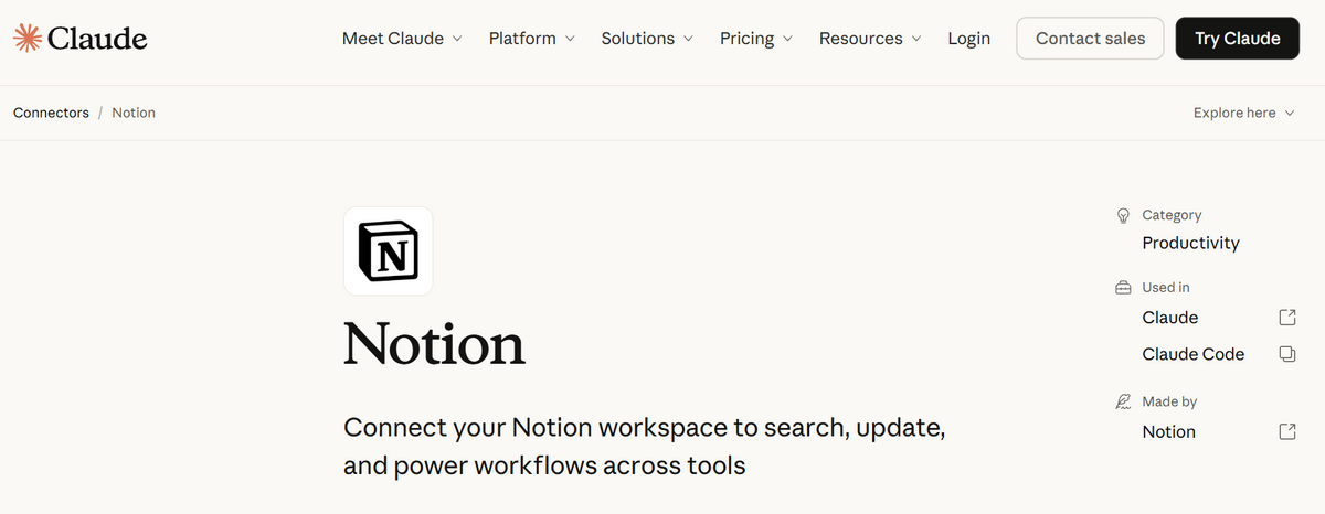 Notion Claude connector for productivity