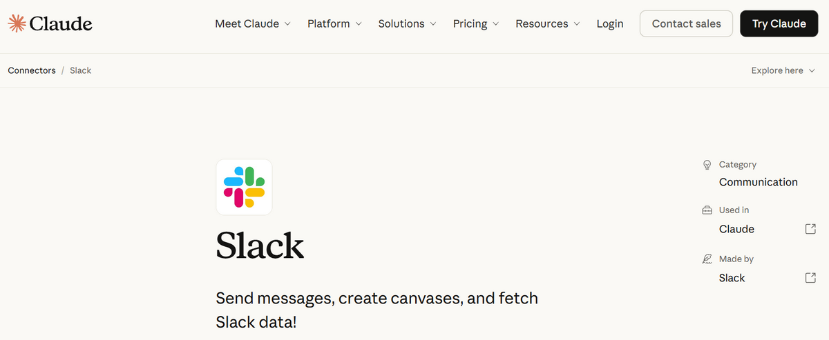 Slack Claude connector for communication