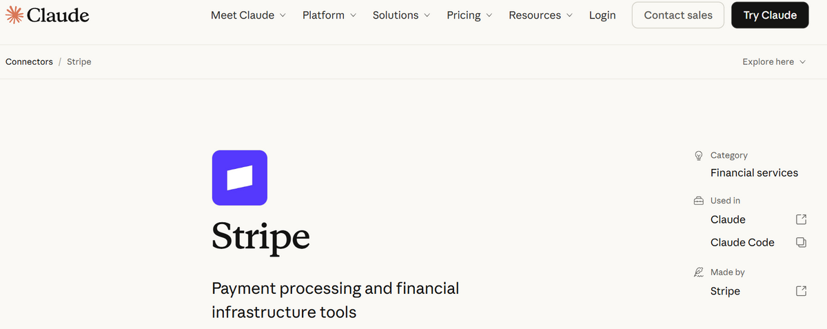 Stripe Claude connector for business