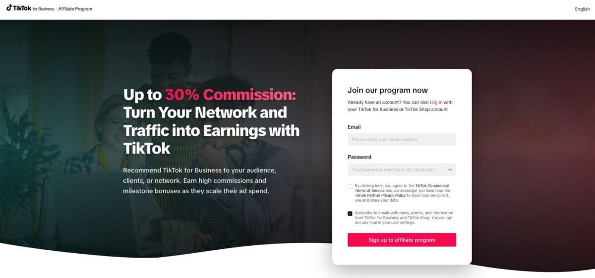Sign up for TikTok Affiliate Program As a Creator