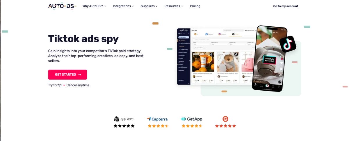 AutoDS's TikTok ad spy tool for dropshipping