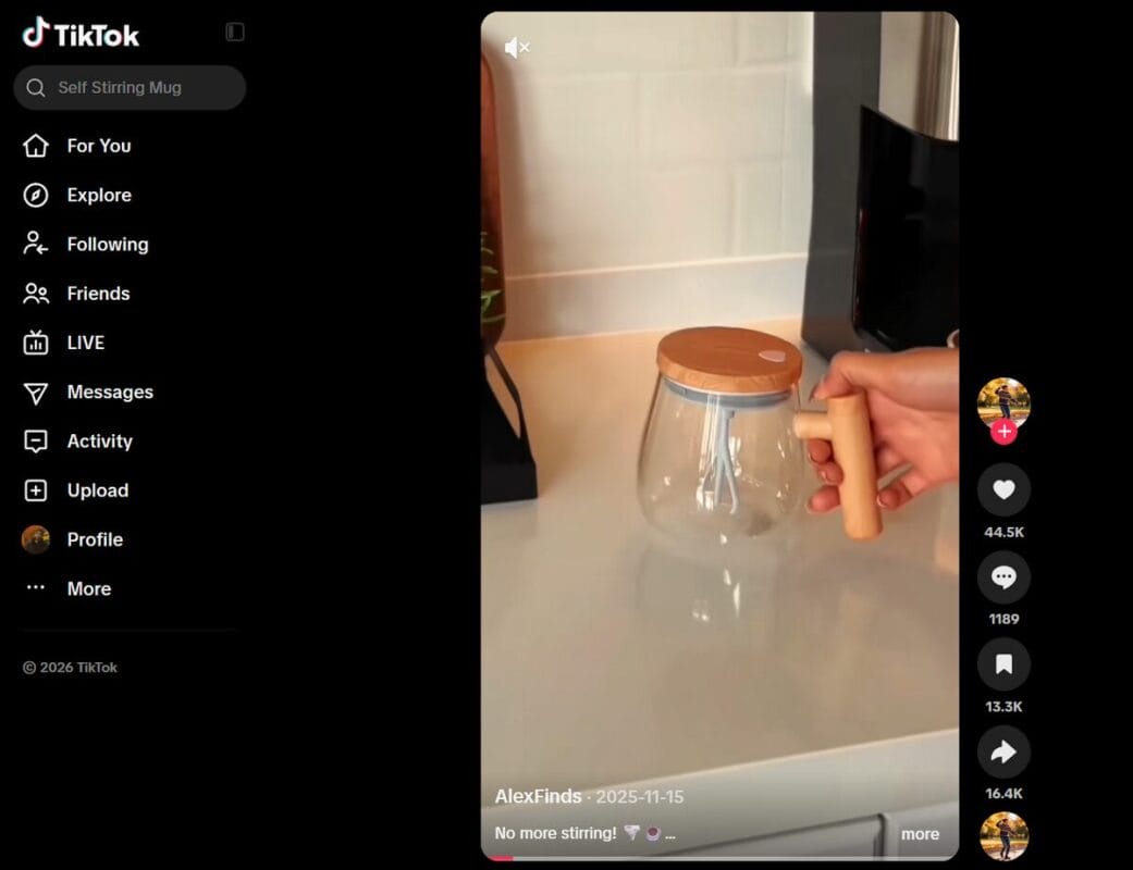 self-stirring coffee mug in a home kitchen