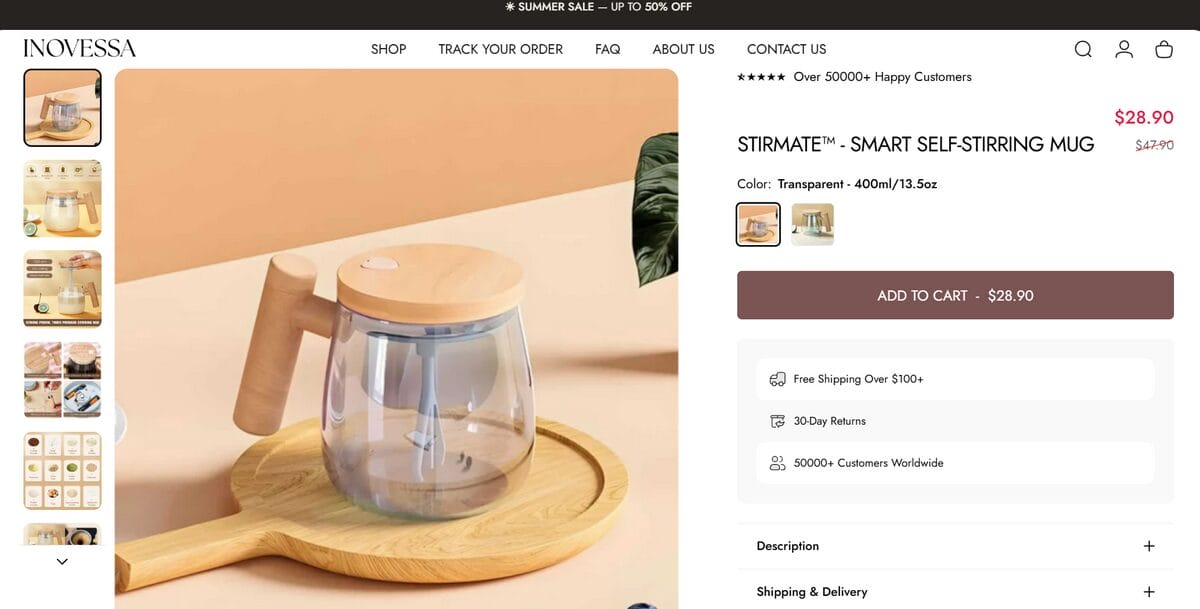 Inovessa seller website listing