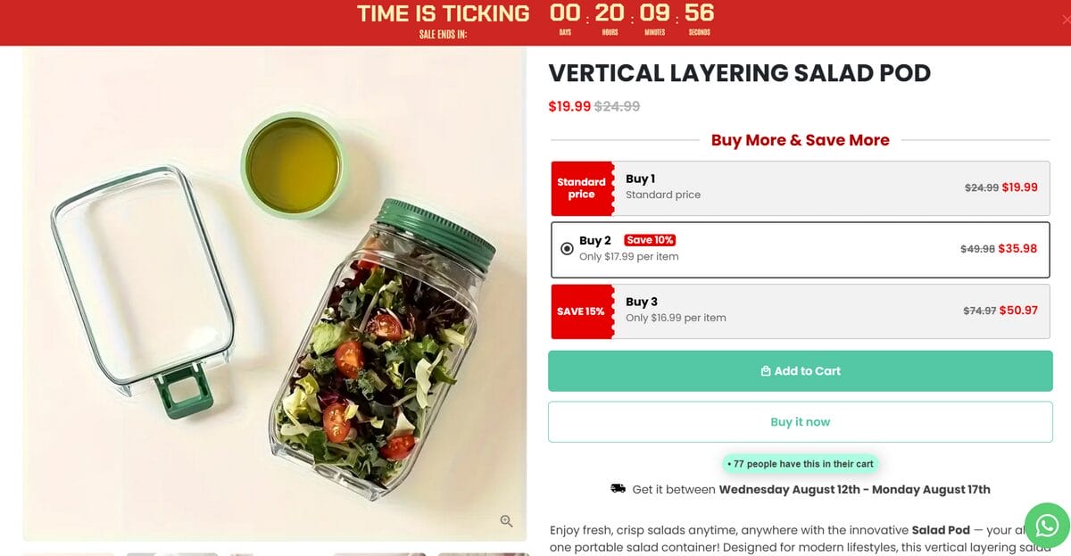 Mechtronicx seller website page for the vertical layering salad pod