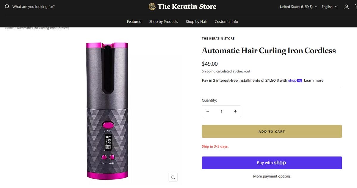 curling iron creating hair curls
