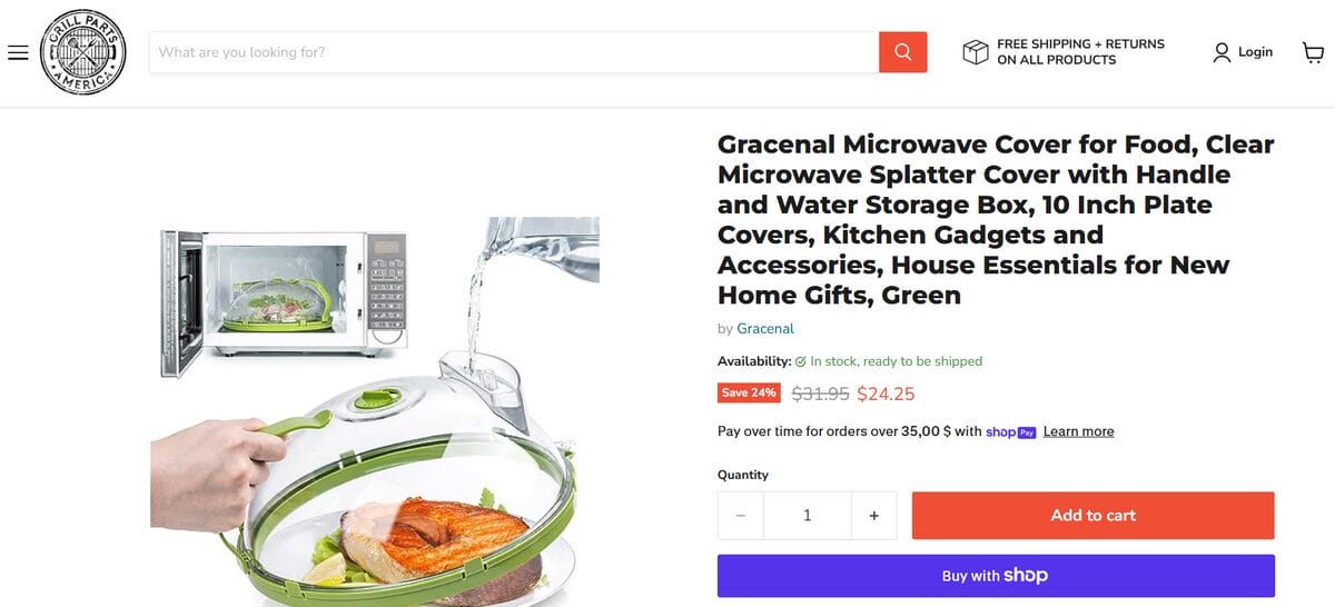 Seller website listing for a microwave and table food cover