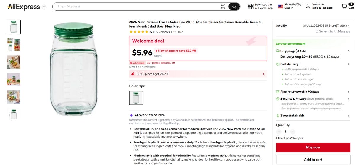 Portable layered salad jar, a top dropshipping product to sell this September