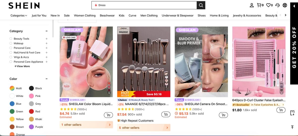 Dropshipping on Shein beauty and personal care