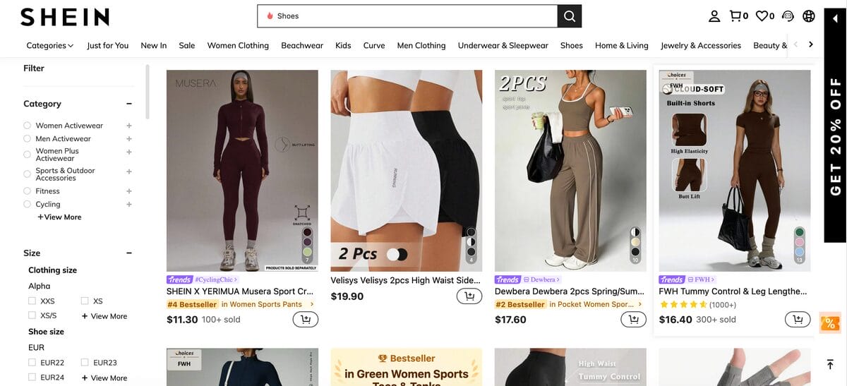 Apparel and activewear dropshipping on Shein