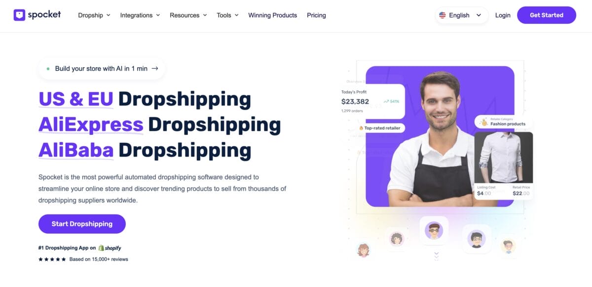 Spocket, one of shopify dropshipping suppliers