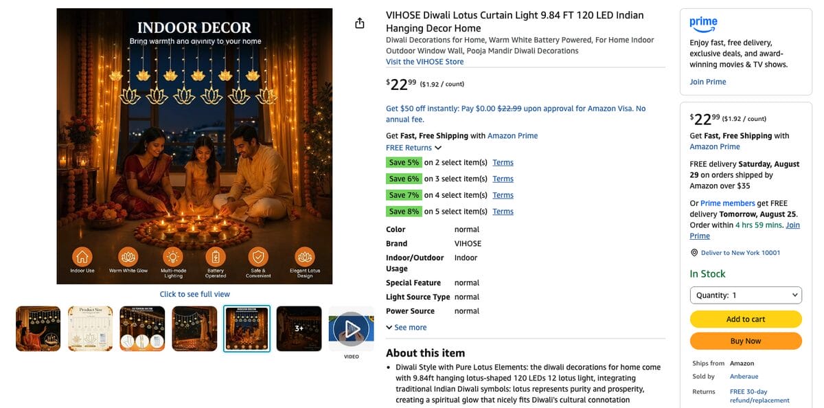 Decorative String Lights With Warm LEDs, one of the best Diwali dropshipping products