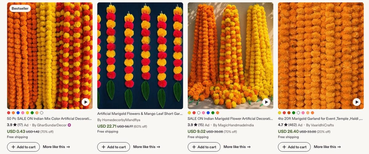 Artificial Marigold Toran / Door Garland, one of the best Diwali dropshipping products