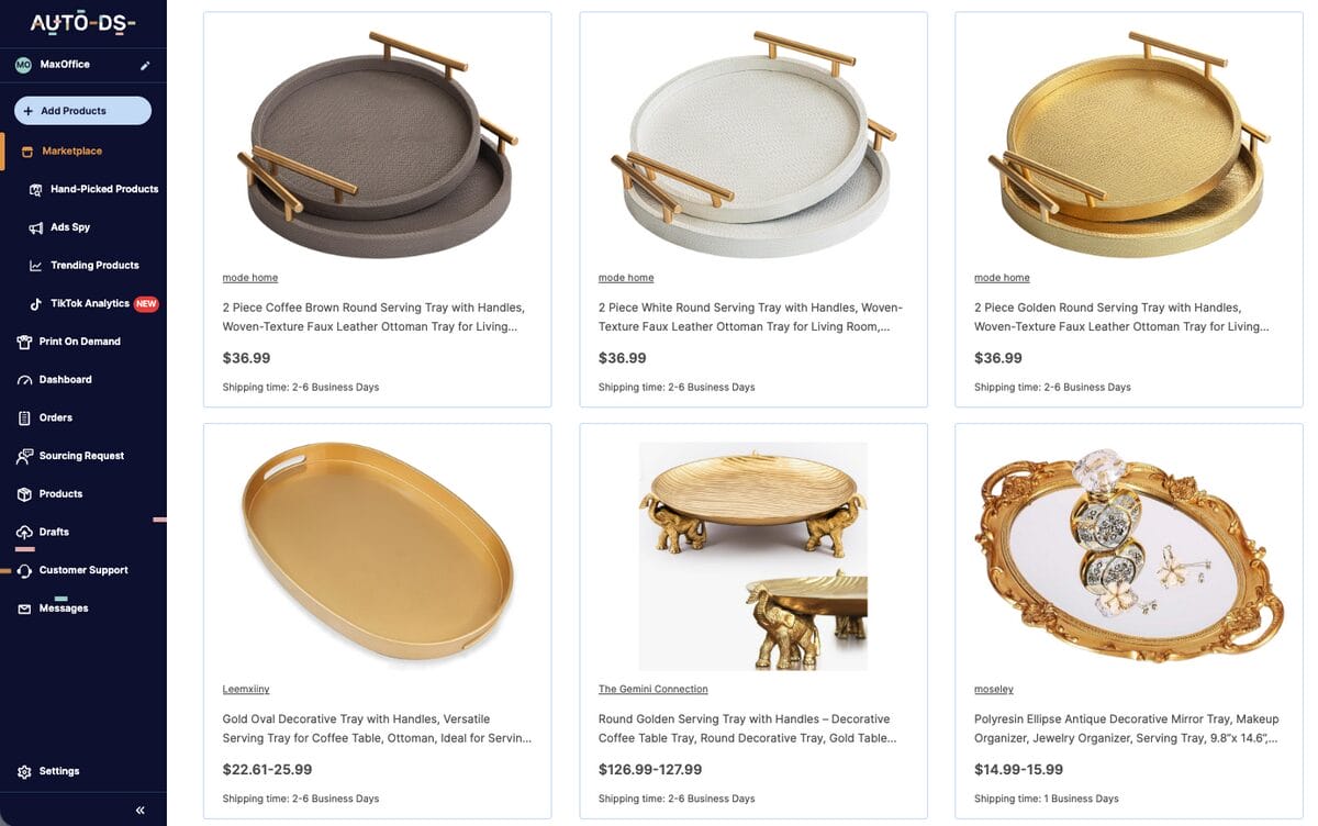 Gold-Tone Decorative Serving Tray Set, one of the best Diwali dropshipping products