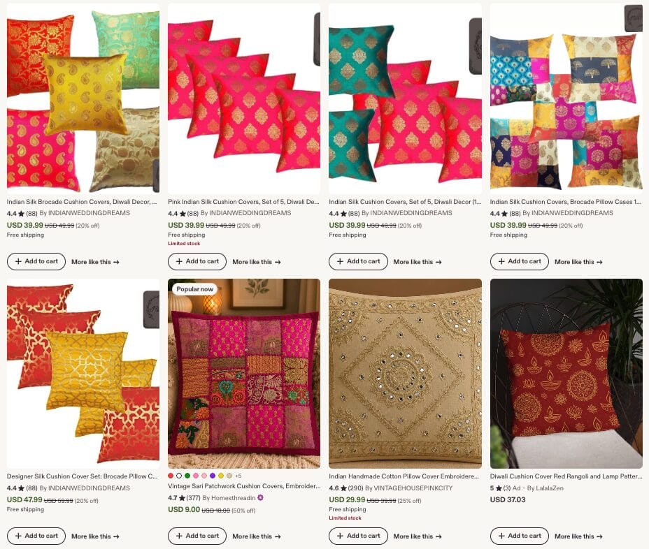 Cushion Cover Sets, one of the best Diwali dropshipping products