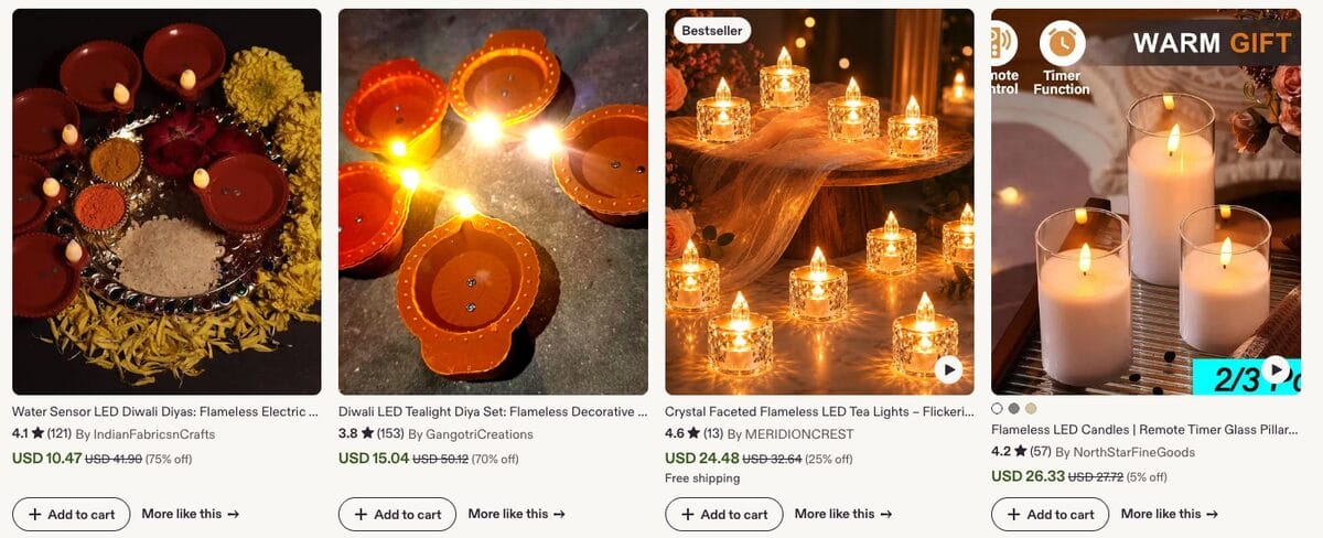 LED Flameless Diya Sets, one of the best diwali dropshipping products