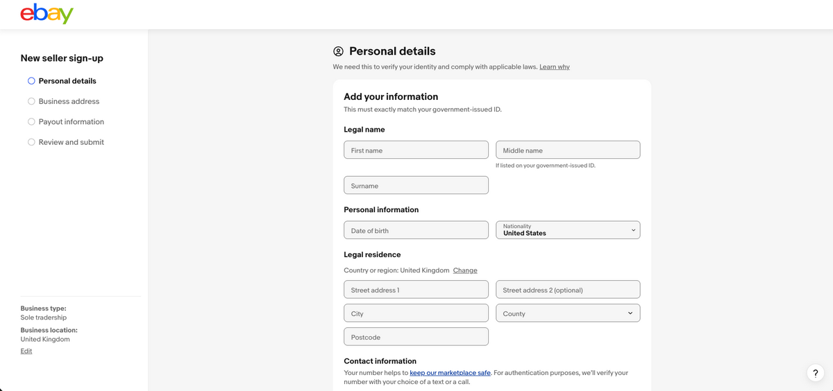 Add business details on your eBay UK account for dropshipping