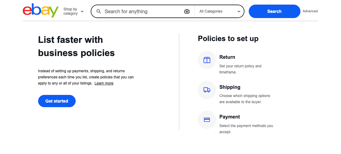 Set up your business policies on your eBay UK account for dropshipping