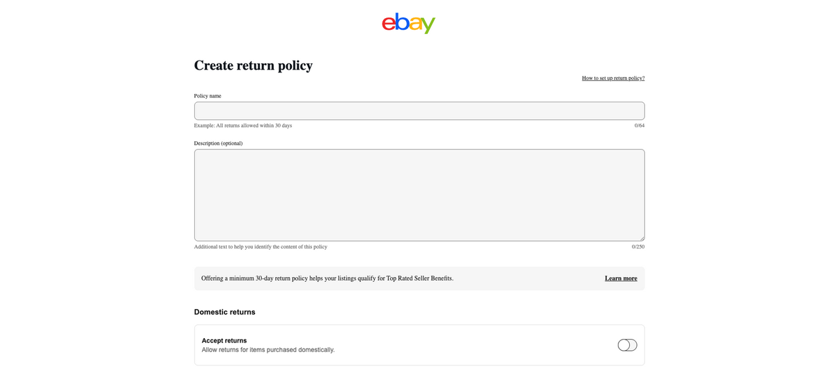 Set up your return policy on your eBay UK account for dropshipping