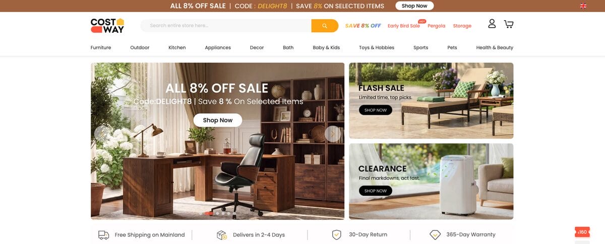 Costway UK, one of the best suppliers for eBay UK dropshipping