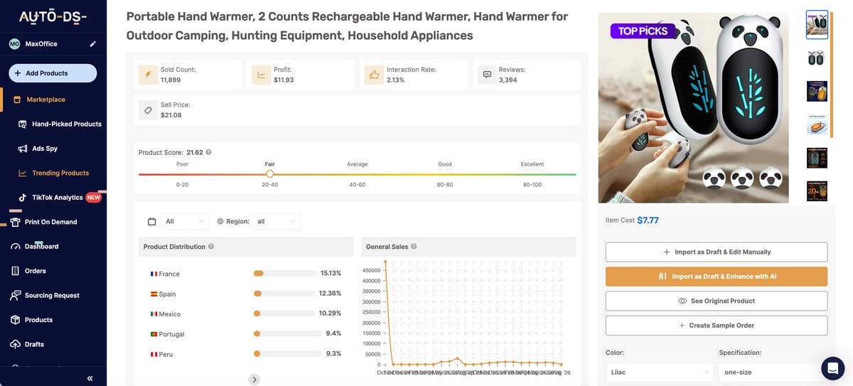 AutoDS trending products rechargeable hand warmers