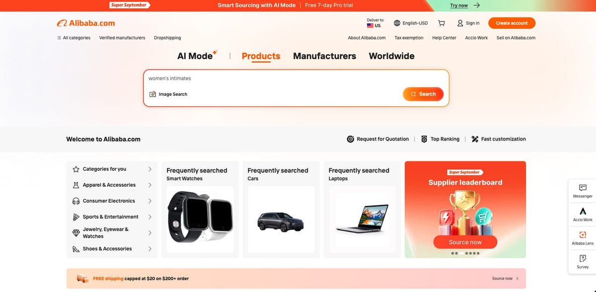 Alibaba, one of the top Etsy dropshipping suppliers