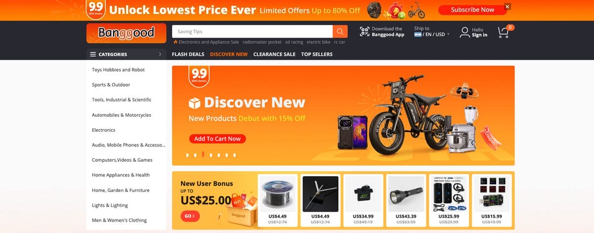 Banggood, one of the top Etsy dropshipping suppliers