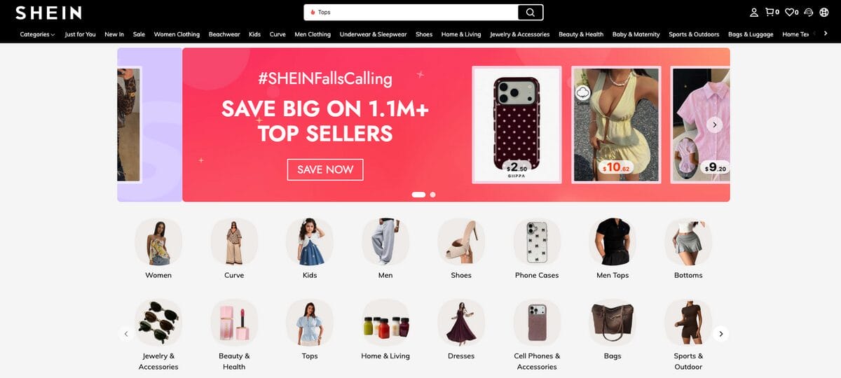 Shein, one of the top Etsy dropshipping suppliers