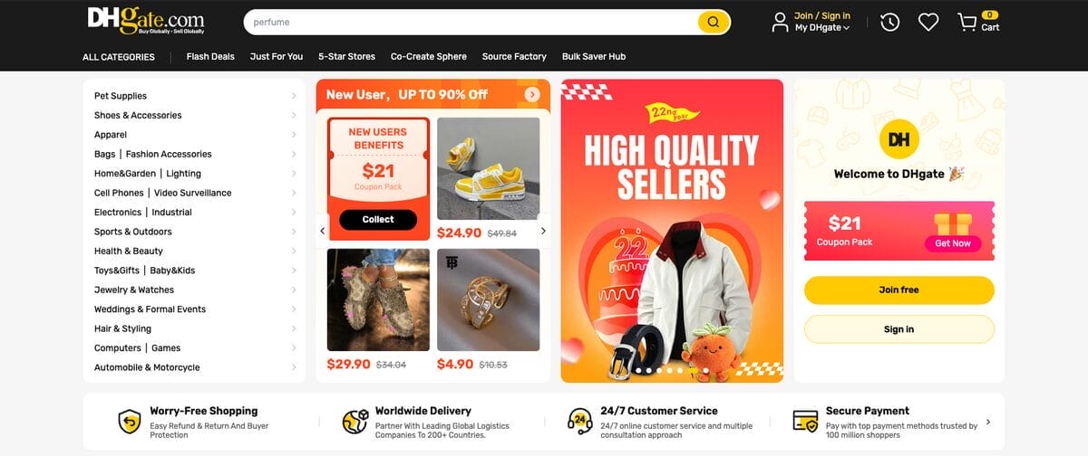 DHgate, one of the top Etsy dropshipping suppliers