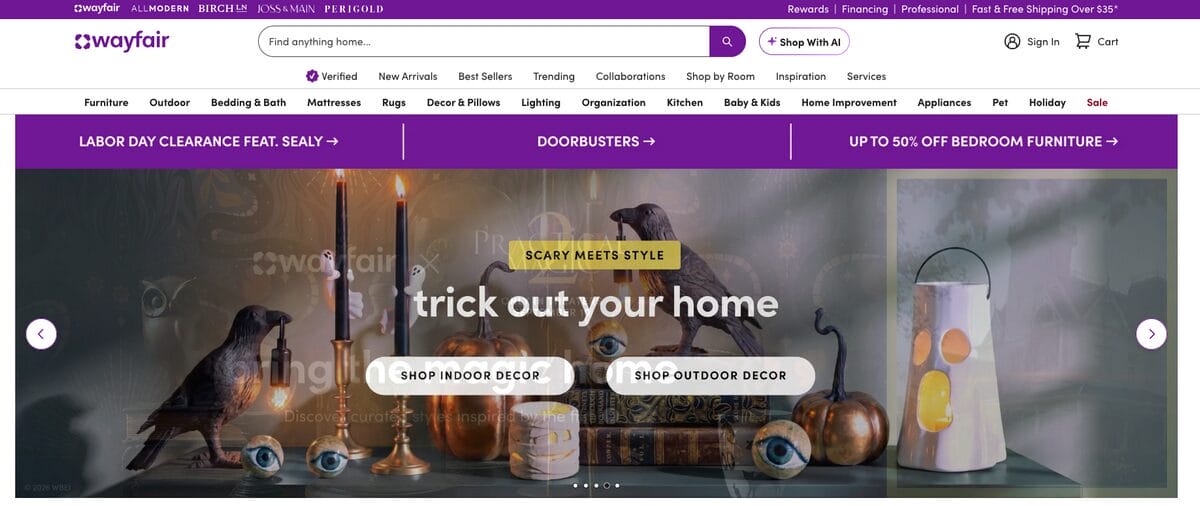 Wayfair, one of the top Etsy dropshipping suppliers