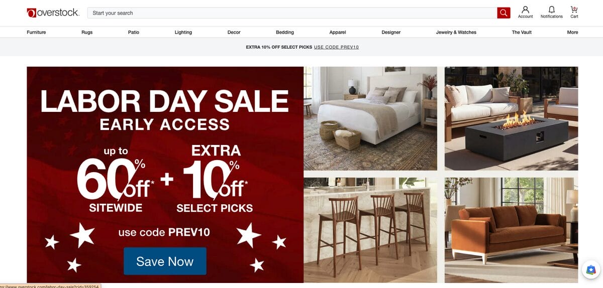 Overstock, one of the top Etsy dropshipping suppliers