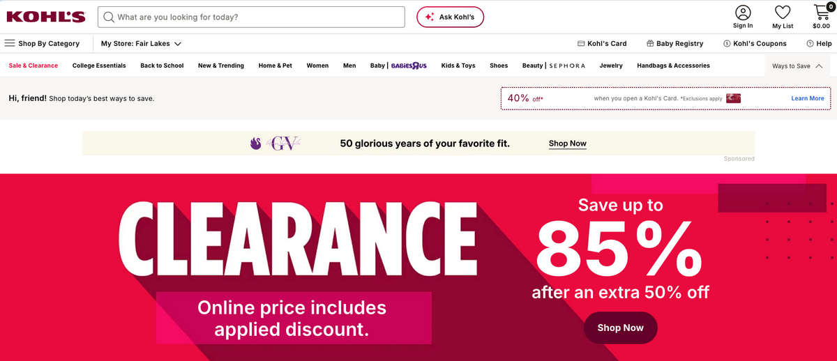 Kohl's, one of the top Etsy dropshipping suppliers
