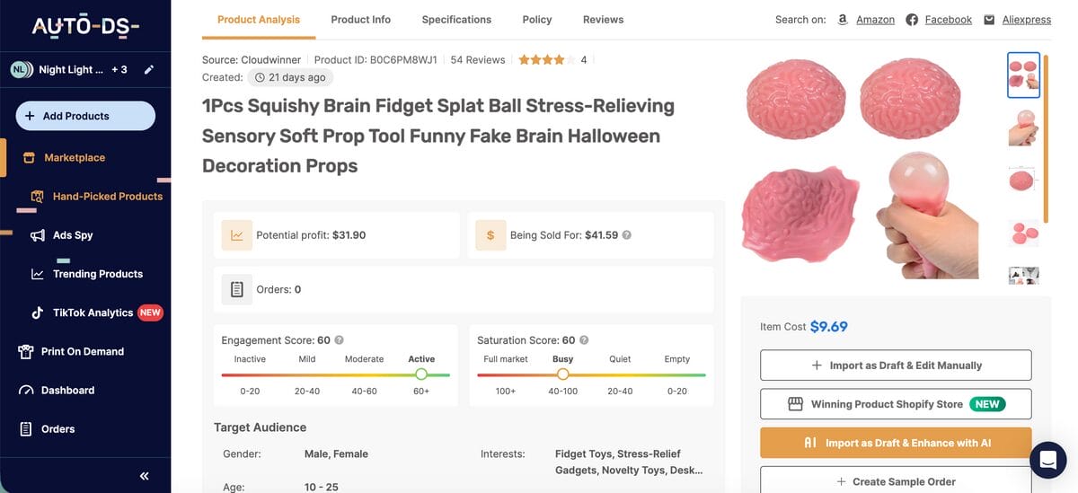 Squishy Brain Fidget Toy October Dropshipping From AutoDS