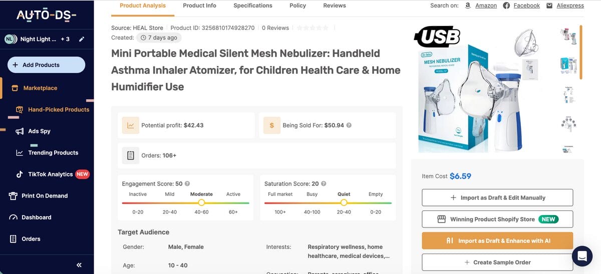 Portable Mesh Nebulizer AutoDS Products For Dropshipping In October 2026