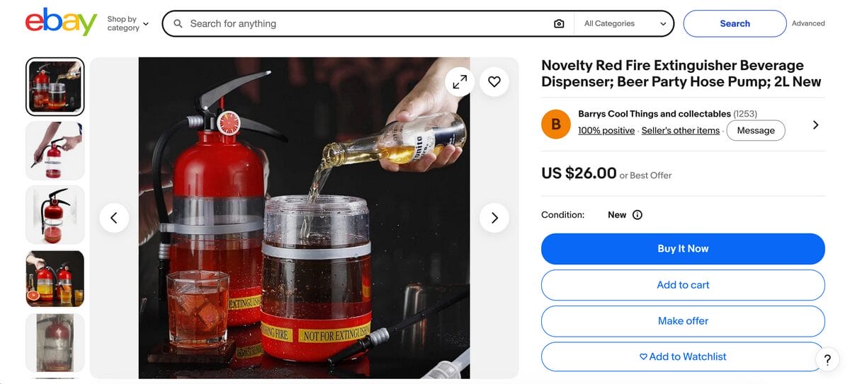 Fire Extinguisher Drink Dispenser From eBay for Dropshipping in October