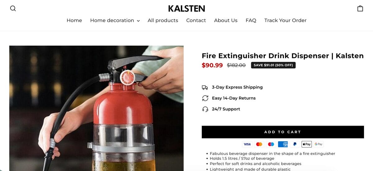 Fire Extinguisher Drink Dispenser Seller's website