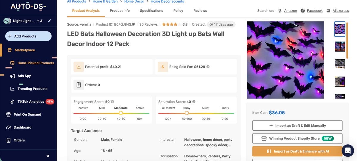 LED Halloween Bats from AutoDS for dropshipping